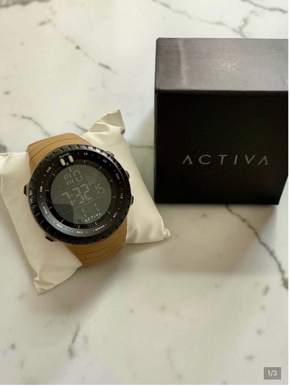 Activa Digital Outdoor Sport Watch NWT Compass Bezel Black & Brown w/ Box